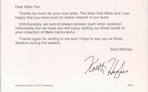 1990 Barry Colla New York Mets #3490 Keith Hughes Back