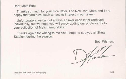 1990 Barry Colla New York Mets Postcards #390 Dwight Gooden Back