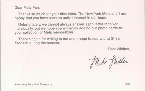 1990 Barry Colla New York Mets Postcards #4290 Mike Miller Back