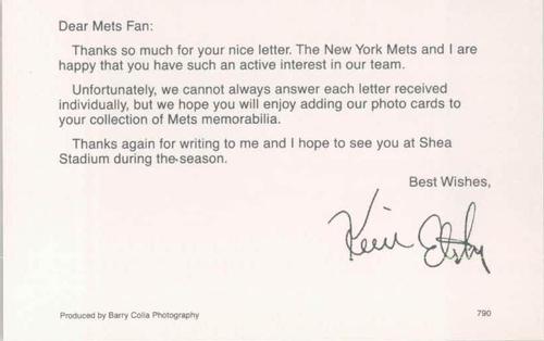 1990 Barry Colla New York Mets #790 Kevin Elster Back