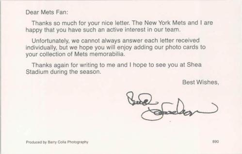 1990 Barry Colla New York Mets #890 Bud Harrelson Back