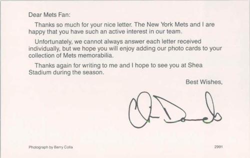 1991 Barry Colla New York Mets Postcards #2991 Chris Donnels Back