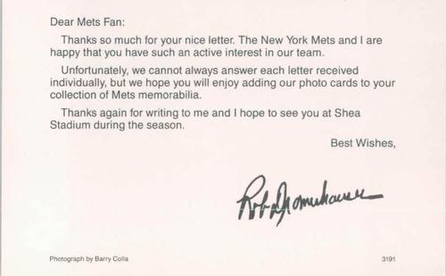 1991 Barry Colla New York Mets Postcards #3191 Rob Dromerhauser Back