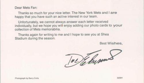 1991 Barry Colla New York Mets Postcards #3291 Doc Edwards Back