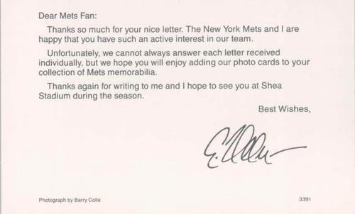 1991 Barry Colla New York Mets Postcards #3391 Eric Hillman Back