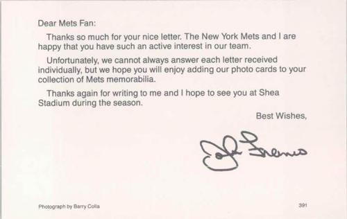 1991 Barry Colla New York Mets Postcards #391 John Franco Back