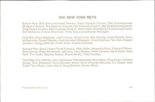 1991 Barry Colla New York Mets Postcards #291 Team Photo Back