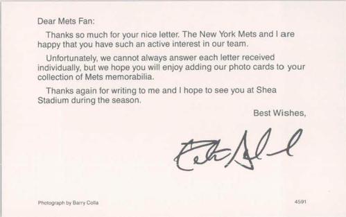 1991 Barry Colla New York Mets Postcards #4591 Pete Schourek Back