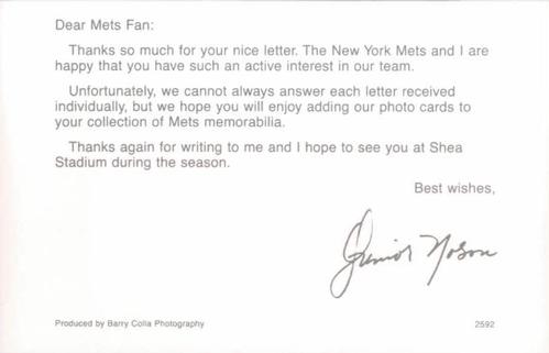 1992 Barry Colla New York Mets Postcards #2592 Junior Noboa Back