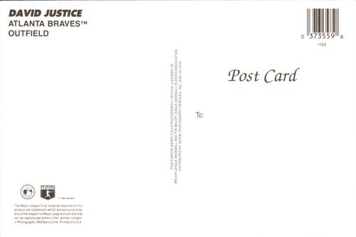 1993 Barry Colla Postcards #1193 David Justice Back