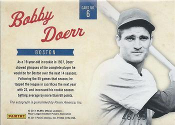 2011 Playoff Contenders - Legendary Debuts Autographs #6 Bobby Doerr Back
