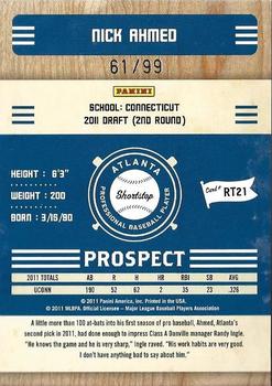 2011 Playoff Contenders - Prospect Ticket Playoff Tickets #RT21 Nick Ahmed Back