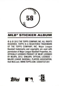 2012 Topps Stickers #58 Travis Hafner Back