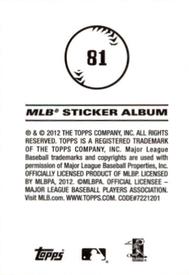 2012 Topps Stickers #81 Kansas City Royals Back