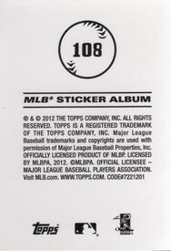 2012 Topps Stickers #108 Oakland Athletics Back