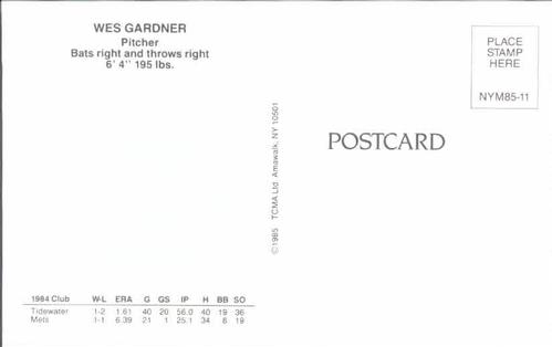 1985 TCMA New York Mets Postcards #NYM85-11 Wes Gardner Back