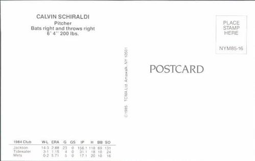 1985 TCMA New York Mets Postcards #NYM85-16 Calvin Schiraldi Back