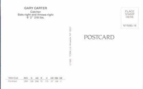 1985 TCMA New York Mets Postcards #NYM85-18 Gary Carter Back