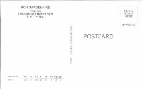1985 TCMA New York Mets Postcards #NYM85-23 Ron Gardenhire Back