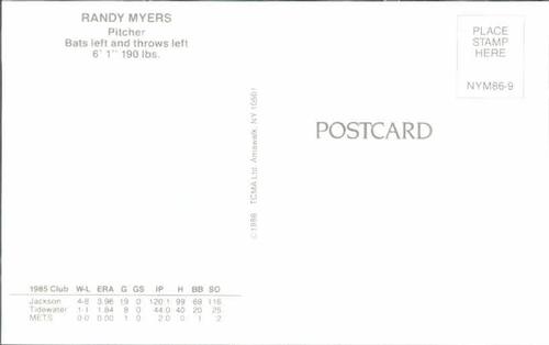 1986 TCMA New York Mets Postcards #NYM86-9 Randy Myers Back