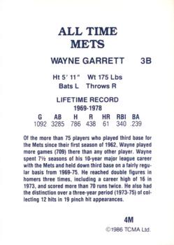 1986 TCMA All-Time New York Mets - Color #4M Wayne Garrett Back