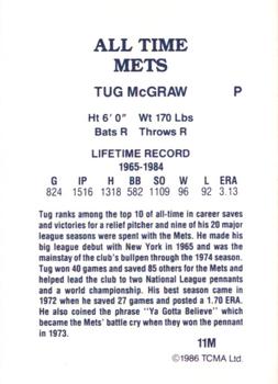 1986 TCMA All-Time New York Mets - Color #11M Tug McGraw Back
