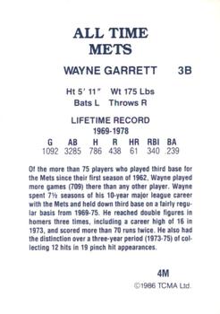 1986 TCMA All-Time New York Mets #4M Wayne Garrett Back