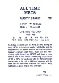 1986 TCMA All-Time New York Mets #7M Rusty Staub Back