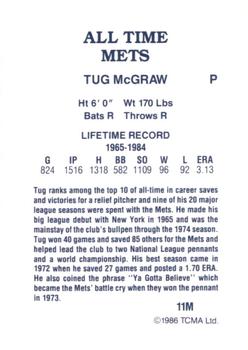 1986 TCMA All-Time New York Mets #11M Tug McGraw Back