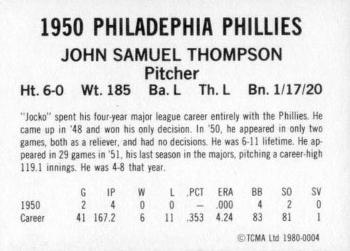 1980 TCMA 1950 Philadelphia Phillies Whiz Kids #0004 Jocko Thompson Back