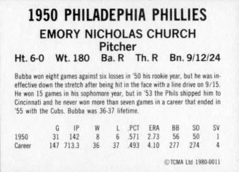 1980 TCMA 1950 Philadelphia Phillies Whiz Kids #0011 Bubba Church Back
