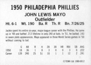 1980 TCMA 1950 Philadelphia Phillies Whiz Kids #0012 Jackie Mayo Back