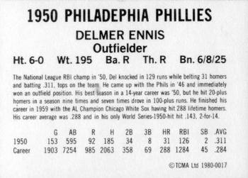 1980 TCMA 1950 Philadelphia Phillies Whiz Kids #0017 Del Ennis Back