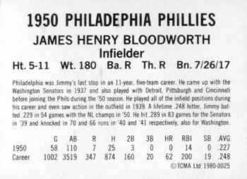1980 TCMA 1950 Philadelphia Phillies Whiz Kids #0025 Jimmy Bloodworth Back