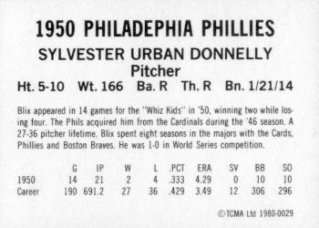 1980 TCMA 1950 Philadelphia Phillies Whiz Kids #0029 Blix Donnelly Back