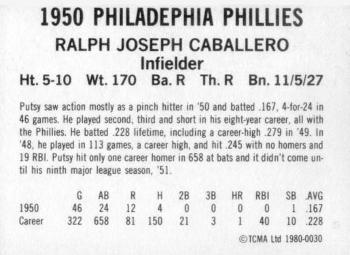 1980 TCMA 1950 Philadelphia Phillies Whiz Kids #0030 Putsy Caballero Back