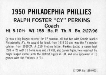 1980 TCMA 1950 Philadelphia Phillies Whiz Kids #0031 Cy Perkins Back