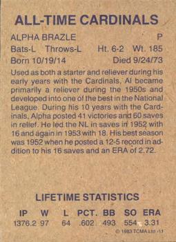 1983 TCMA All-Time St. Louis Cardinals #11 Alpha Brazle Back