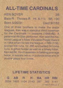1983 TCMA All-Time St. Louis Cardinals #3 Ken Boyer Back