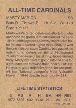 1983 TCMA All-Time St. Louis Cardinals #4 Marty Marion Back