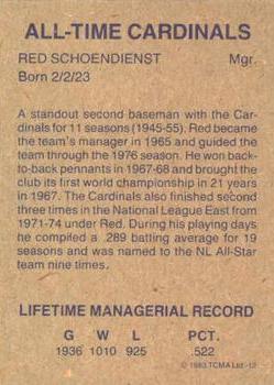 1983 TCMA All-Time St. Louis Cardinals #12 Red Schoendienst Back