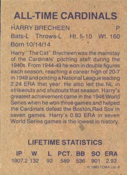 1983 TCMA All-Time St. Louis Cardinals #9 Harry Brecheen Back
