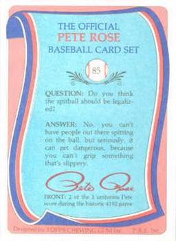 1985 Renata Galasso Pete Rose #85 Pete Rose Back