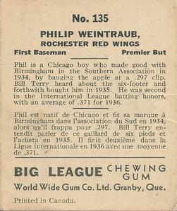 1936 World Wide Gum (V355) #135 Phil Weintraub Back