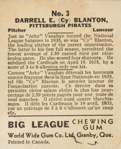 1936 World Wide Gum (V355) #3 Cy Blanton Back