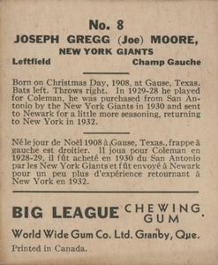 1936 World Wide Gum (V355) #8 Joe Moore Back