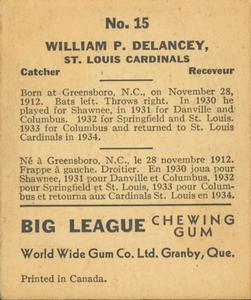 1936 World Wide Gum (V355) #15 Bill DeLancey Back