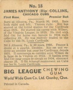 1936 World Wide Gum (V355) #18 Ripper Collins Back