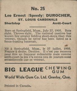 1936 World Wide Gum (V355) #25 Leo Durocher Back