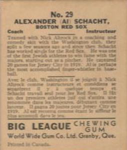 1936 World Wide Gum (V355) #29 Al Schacht Back